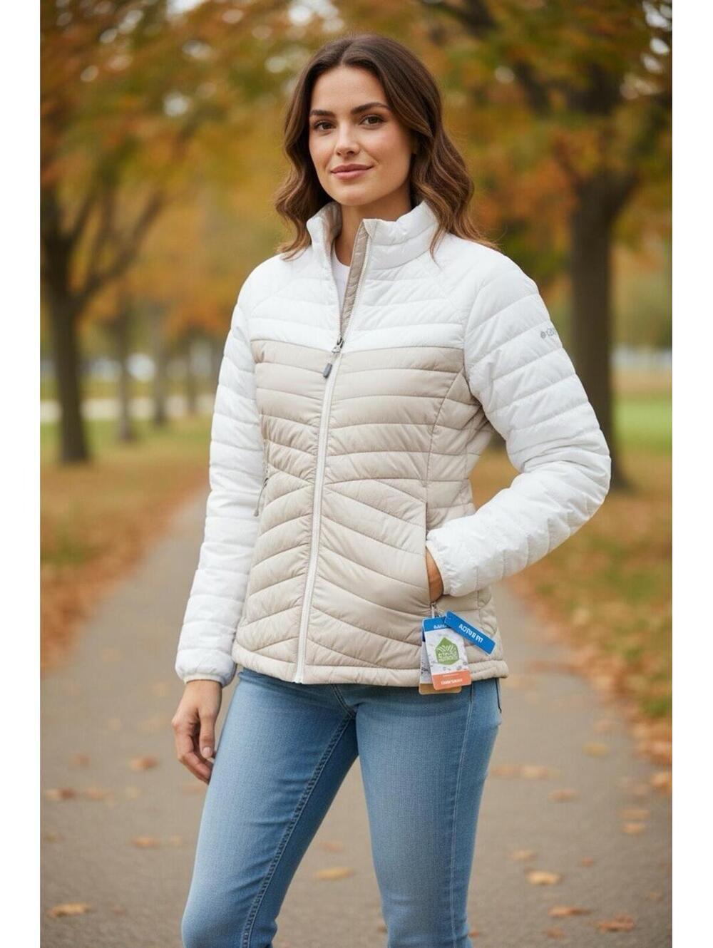 $100 Columbia Womens Powder Pass Puffer Jacket Dark Stone/Seasalt Women’s S - Picture 1 of 11